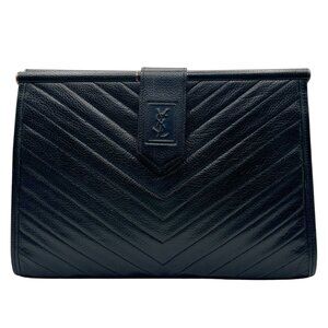 •SOLD•Yves Saint Laurent YSL Vintage Rare Black Pebbled Leather Cassandra Clutch